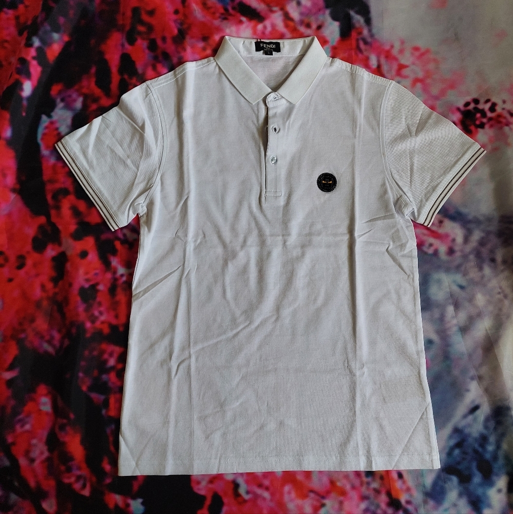 Fendi White Men's Polo with Black Logo Patch